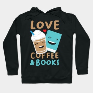 Love coffee and books cute kawaii smiling illustration design Hoodie